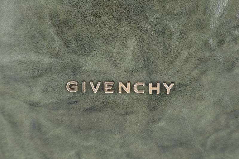 GIVENCHY PANDORA SMALL DARK GREEN DISTRESSED SHEEPSKIN LEATHER GOLD HARDWARE WITH LEATHER STRAPS