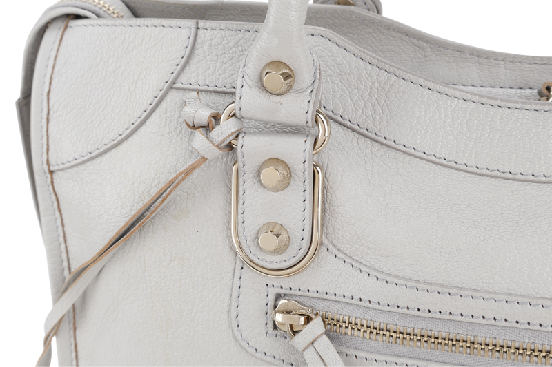 BALENCIAGA CITY EDGE LIGHT GREY LEATHER GOLD HARDWARE WITH STRAPS AND DUST COVER