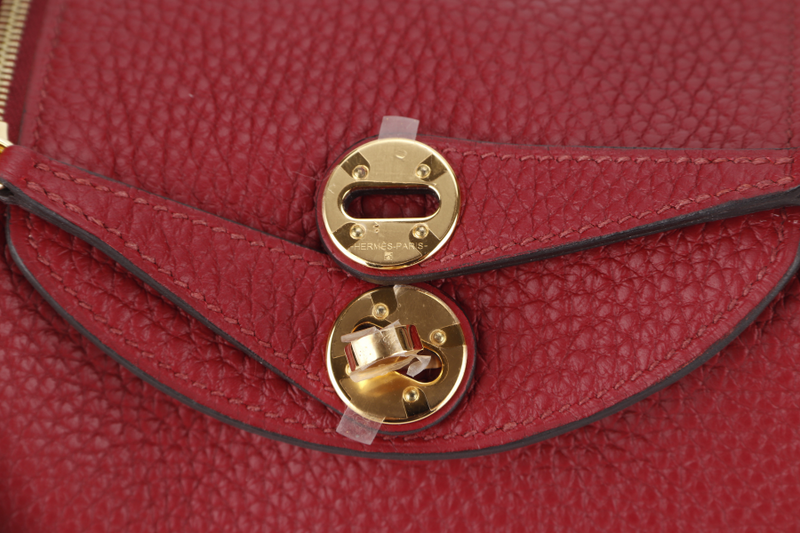 HERMES LINDY MINI 20 STAMP Y (YEAR 2020) ROUGE GRENAT CLEMENCE LEATHER GOLD HARDWARE WITH DUST COVER AND BOX