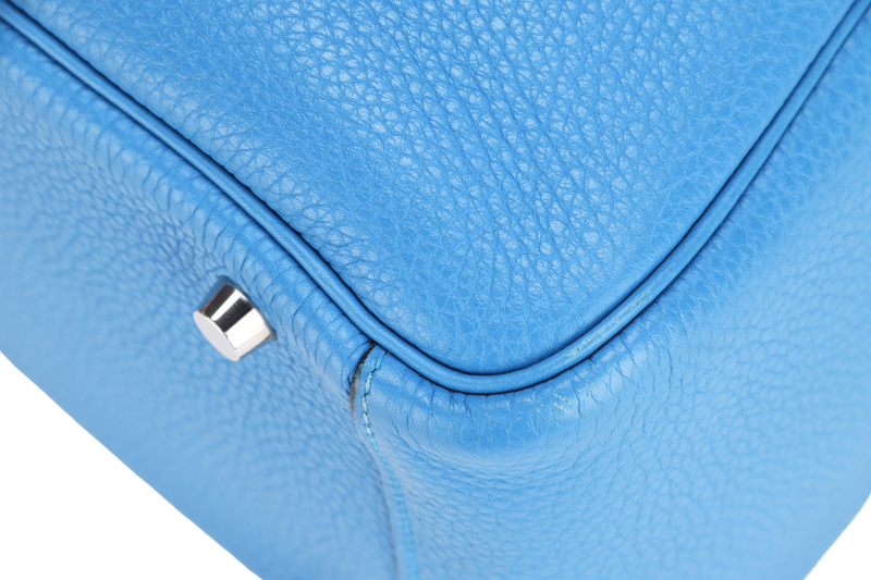 HERMES LINDY 30 (STAMP A) BLUE ZANZIBAR CLEMENCE LEATHER SILVER HARDWARE, WITH DUST COVER & BOX