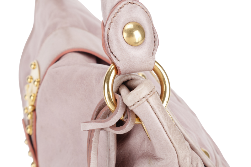 MIU-MIU MIU PINK MATELASSE LEATHER LARGE COFFER BAG GOLD HARDWARE WITH LEATHER STRAPS AND KEYS NO DUST COVER