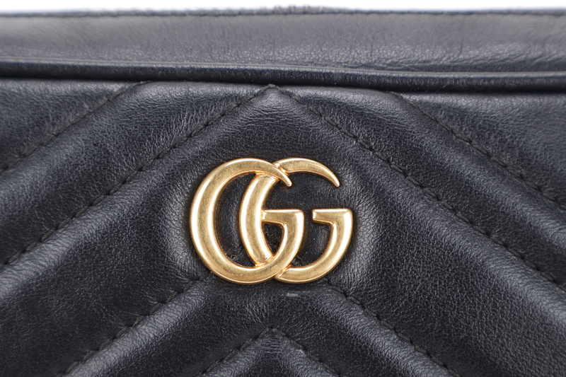 GUCCI GG MARMONT SQUARE BELT BAG BLACK LEATHER GOLD HARDWARE NO DUST COVER
