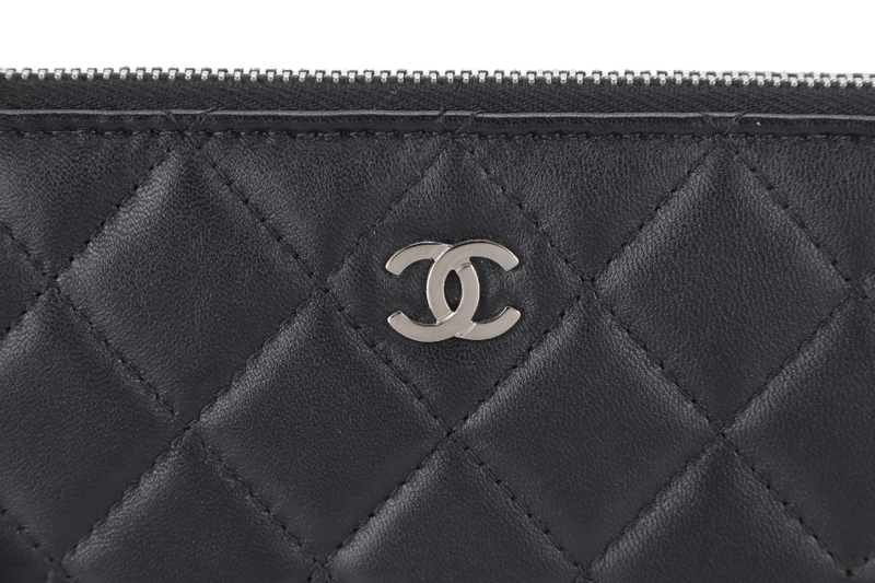 CHANEL BLACK LAMBSKIN QUILTED CLUTCH (2638xxxx) SILVER HARDWARE WITH DUST COVER AND BOX