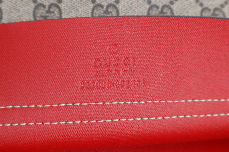 GUCCI GG SUPREME NO LONGER NOT YET LARGE CLUTCH RED LEATHER-CANVAS WITH DUST COVER