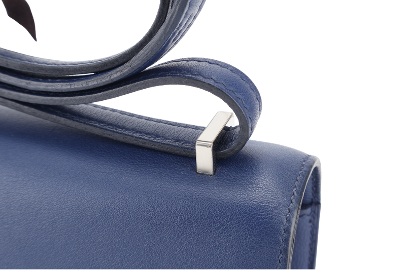 HERMES CONSTANCE ELAN STAMP T (YEAR 2015) BLUE SAPPHIRE SWIFT LEATHER SILVER HARDWARE WITH DUST COVER
