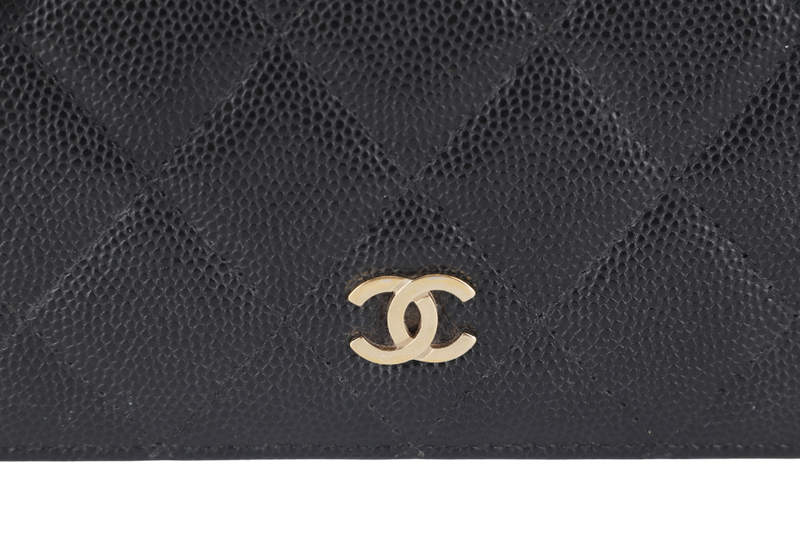 CHANEL ZIP AROUND WALLET (2450xxxx) BLACK CAVIAR LEATHER GOLD HARDWARE WITH CARD AND BOX