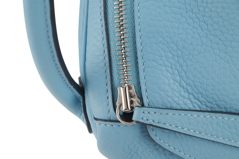 HERMES LINDY 30 BLUE CELESTE CLEMENCE LEATHER PALLADIUM HARDWARE STAMP D (YEAR 2019) WITH DUST COVER