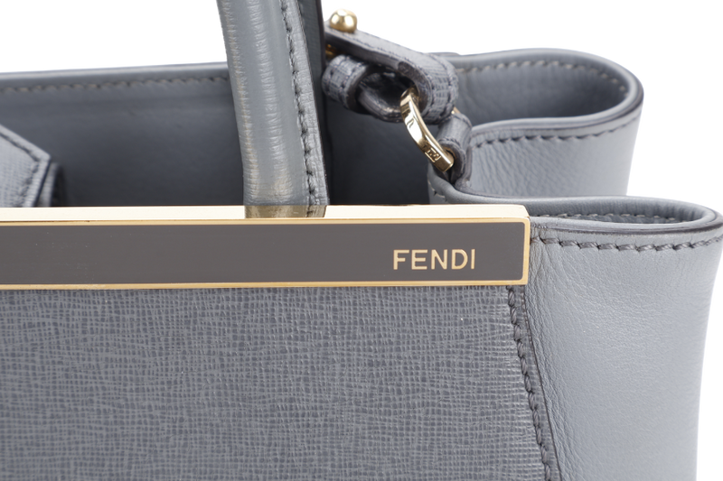 FENDI 2JOURS PETITE (8BH253-D7E-158-0501) GRAY CANVAS LEATHER GOLD HARDWARE NO DUST COVER AND NO BOX