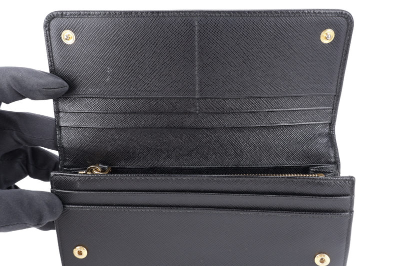 PRADA 1MH132 NERO SAFFIANO LEATHER WALLET GOLD HARDWARE WITH CARD NO DUST COVER
