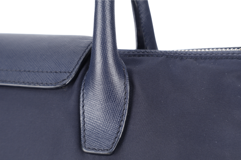 PRADA BN2106 TOTE BAG NAVY BLUE NYLON GOLD HARDWARE WITH DUST COVER AND LONG STRAPS