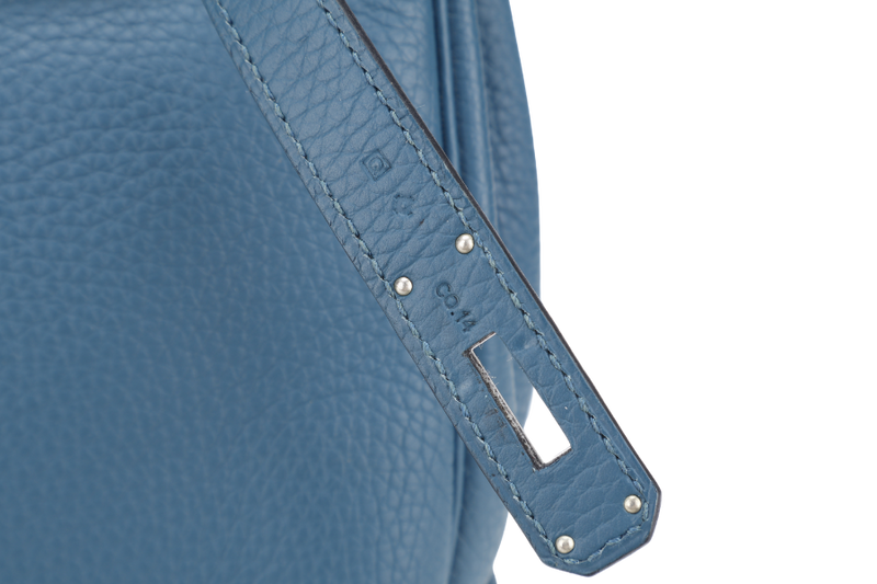 HERMES KELLY 35 BLUE COLVERT CLEMENCE LEATHER SILVER HARDWARE STAMP Q (YEAR 2013) WITH STRAPS, KEYS & LOCK , BOX AND PAPER BAG (NO DUST COVER)