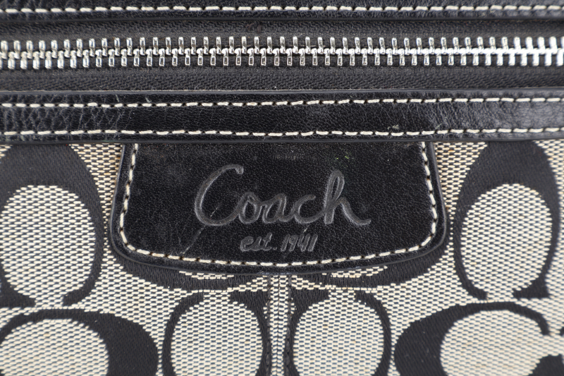 COACH BLACK PENELOPE CARRYALL SIGNATURE CANVAS AND LEATHER TOTE BAG SILVER HARDWARE NO DUST COVER