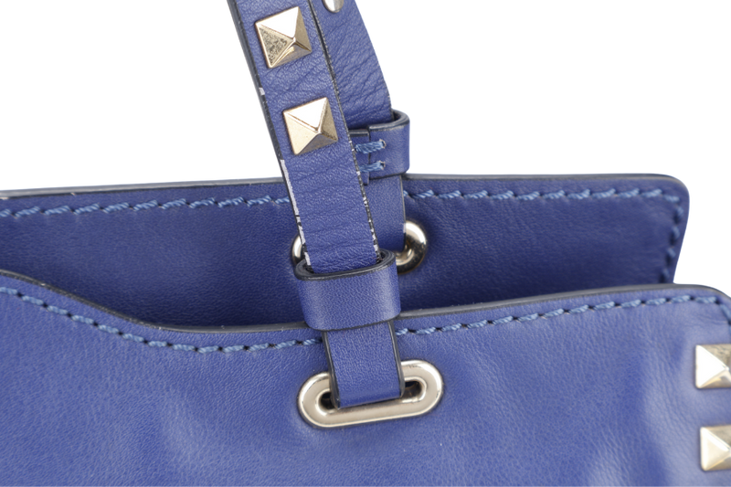VALENTINO VITELLO SMALL ROCKSTUD BLUE LEATHER TOTE BAG WITH GOLD HARDWARE WITH STRAPS AND DUST COVER