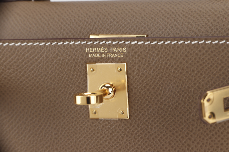 HERMES KELLY 20 ETOUPE COLOR EPSOM LEATHER WITH GOLD HARDWARE STAMP Z (2021) WITH LOCK&KEYS, STRAPS AND DUST COVER