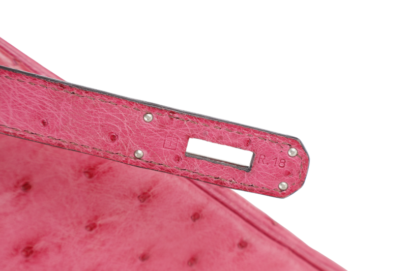 HERMES KELLY 32 RETOURNE FUCHSIA OSTRICH PHW STAMP I (YEAR 2005) WITH STRAPS AND DUST COVER