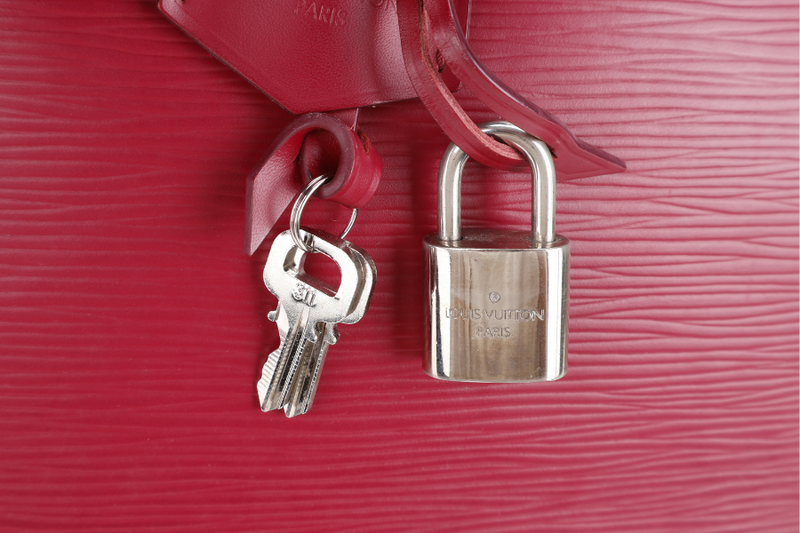 LOUIS VUITTON ALMA GM BURGUNDY EPI LEATHER SILVER HARDWARE WITH DUST COVER