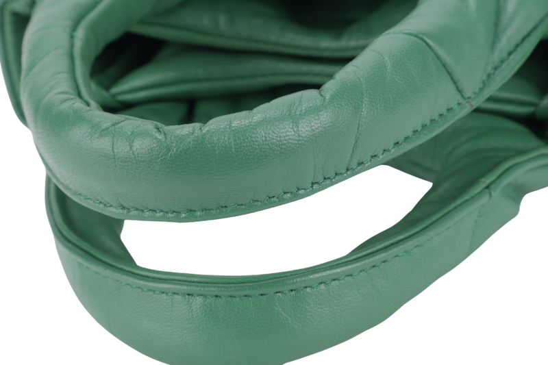 PRADA SOFT PADDED GREEN LEATHER SILVER HARDWARE WITH BOX