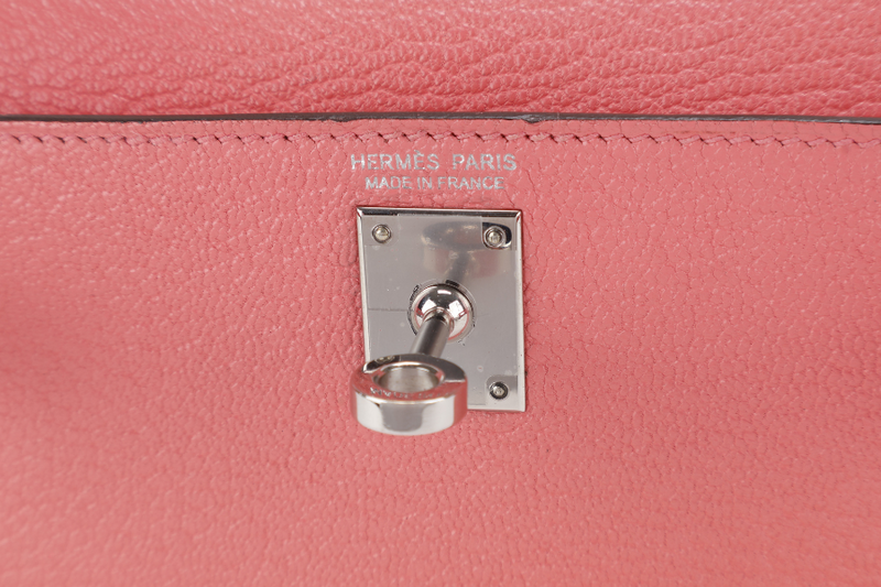 HERMES MINI KELLY ROSE D'ETE, CHEVRE SILVER HARDWARE STAMP D (YEAR 2019) WITH STRAPS AND DUST COVER