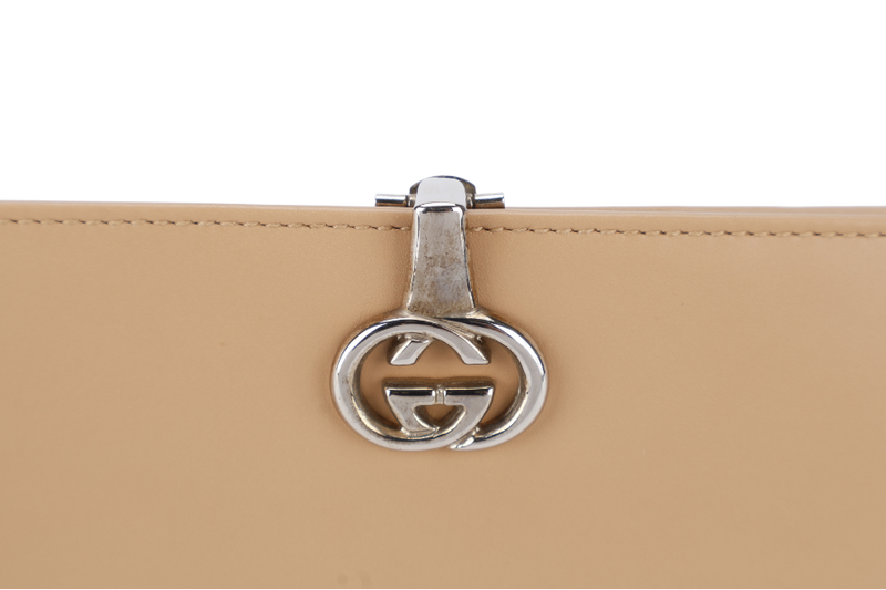 GUCCI INTERLOCKING LONG WALLET BEIGE CALF LEATHER BOX NO DUST COVER