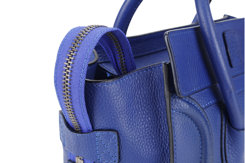 CELINE LUGGAGE TOTE BAG MICRO BLUE CALF LEATHER SILVER HARDWARE NO DUST COVER