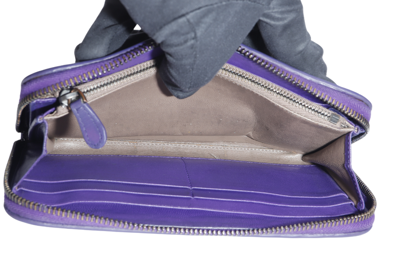 BOTTEGA VENETA LONG WALLET INTRECCIATO PURPLE LEATHER WITH DUST COVER AND BOX