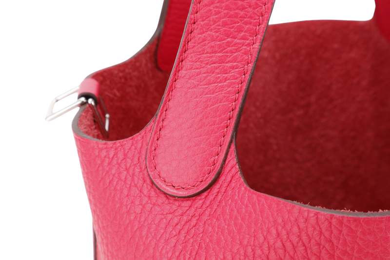 HERMES PICOTIN 18 ROSE TEXAS COLOR CLEMENCE LEATHER STAMP A (2017) SILVER HARDWARE WITH LOCK & KEYS AND DUST COVER