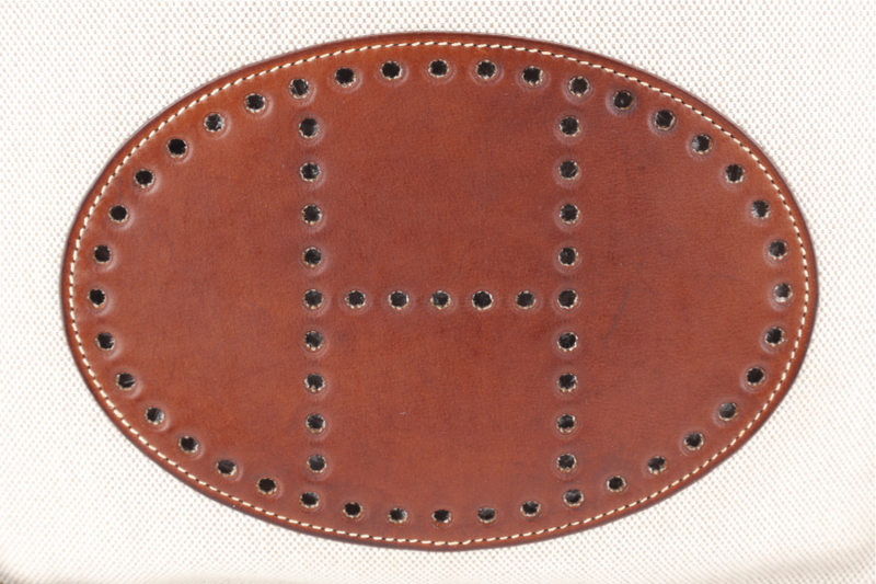 HERMES EVELYN PM TOILE X BARENIA LEATHER STAMP SQUARE K (YEAR 2007) WITH SLING AND DUST COVER