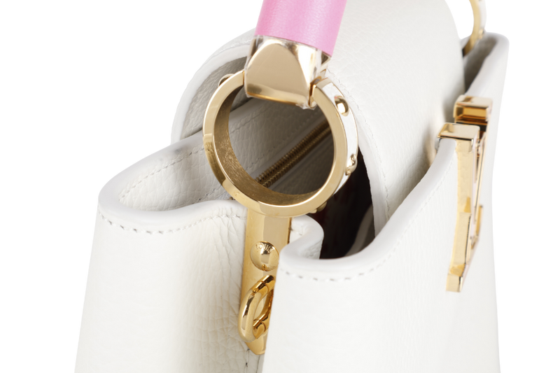 LOUIS VUITTON CAPUCINES BB SNOW WHITE CALFSKIN LEATHER GOLD HARDWARE WITH STRAPS AND DUST COVER