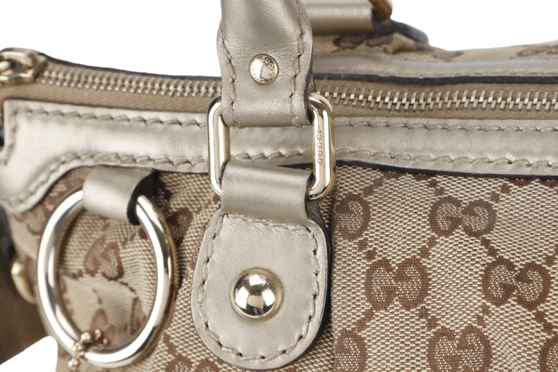 GUCCI SUKEY GG (247902) BEIGE CANVAS 2-WAY BAG SILVER HARDWARE WITH STRAP AND DUST COVER