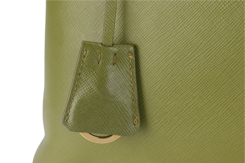 PRADA PROMENADE SATCHEL (BL0837) SMALL GREEN SAFFIANO LUX LEATHER GOLD HARDWARE WITH STRAP AND DUST COVER