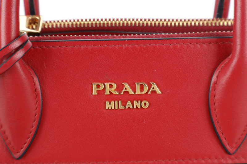 PRADA IBA116 RED ROSSO SAFFIANO x SMOOTH LEATHER BAG WITH STRAPS, CARD AND DUST COVER