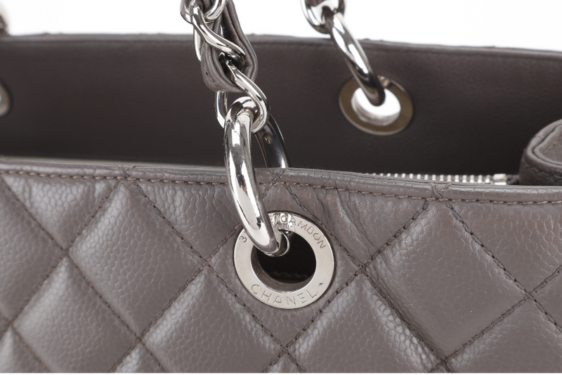 CHANEL GRAND SHOPPING TOTE (1503xxxx) GREY CAVIAR LEATHER SILVER HARDWARE WITH CARD NO DUST COVER