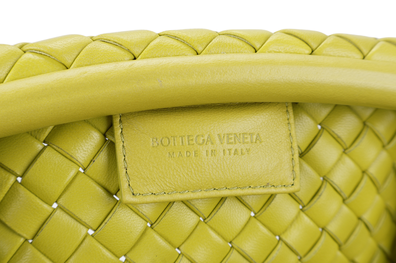 BOTTEGA VENETA FRAME CLUTCH NEON GREEN INTRECCIATO LEATHER WITH DUST COVER