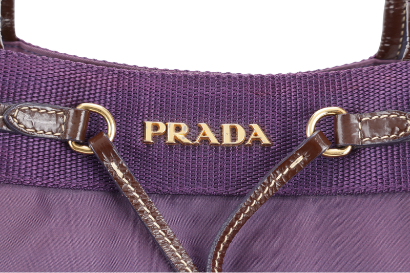 PRADA TESSUTO LOGO TOTE (BS6400) PURPLE NYLON JACQUARD GOLD HARDWARE NO DUST COVER