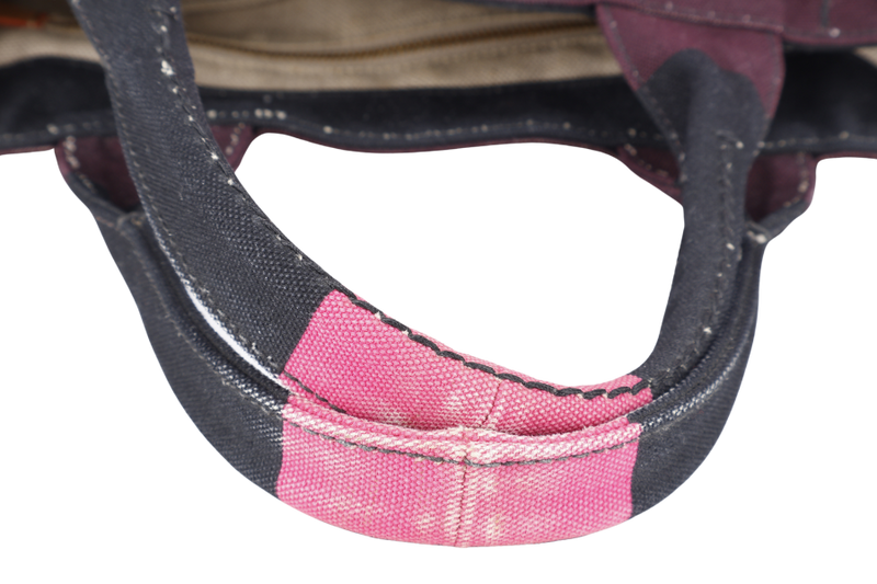 PRADA CANAPA RIGHE B1872B PINK AND DARK BROWN CANVAS TOTE BAG WITH CARD AND DUST COVER