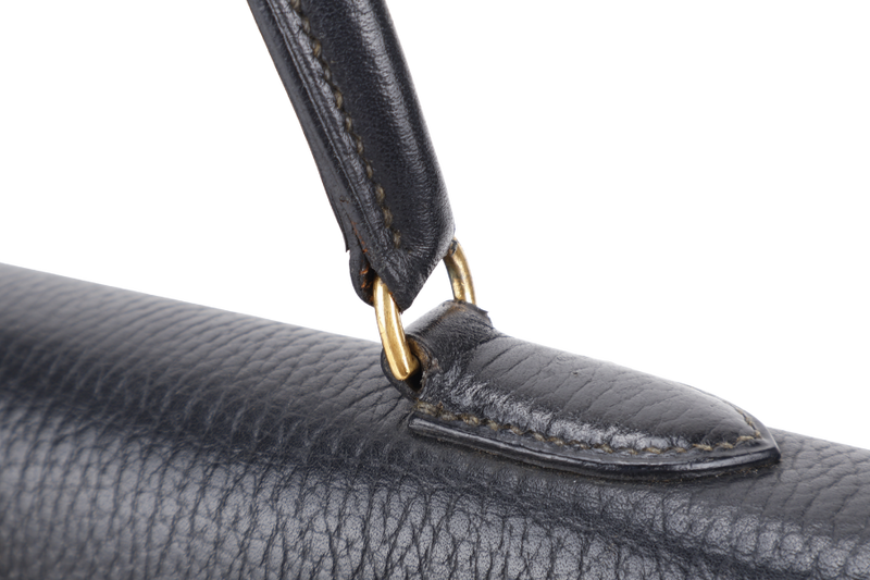 HERMES KELLY SELLIER 35 STAMP T CIRCLE (YEAR 1990) NOIR ARDENNES LEATHER GOLD HARDWARE WITH STRAPS, PADLOCK&KEYS AND DUST COVER