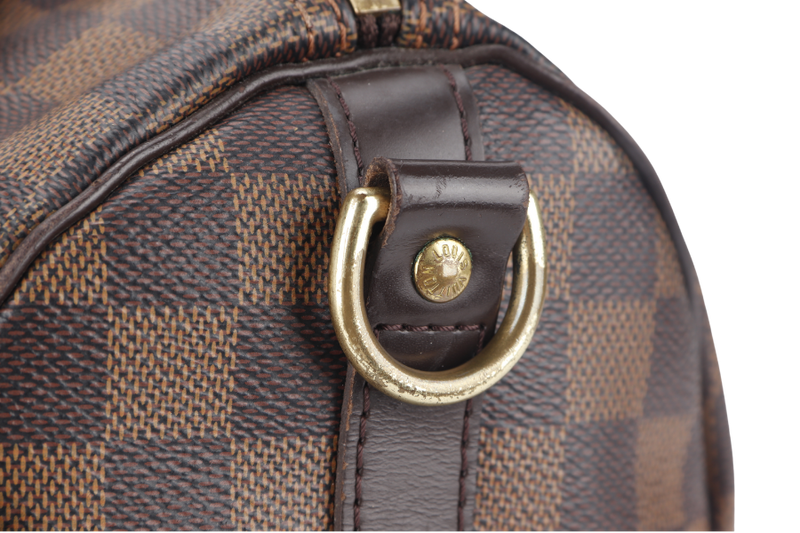 LOUIS VUITTON SPEEDY 25 BANDOULIERE N41368 DAMIER EBENE GOLD HARDWARE (MICROCHIP) WITH STRAPS, DUST COVER AND BOX