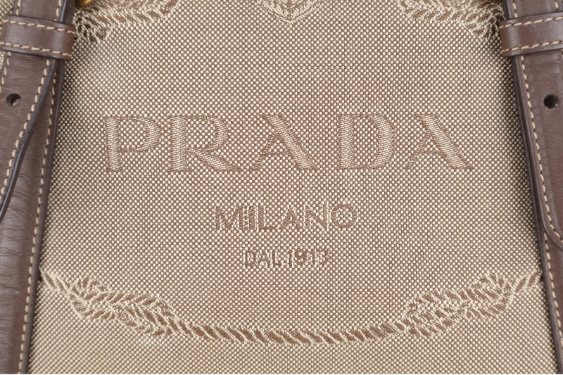 PRADA LOGO JACQUARD MEDIUM CANVAS CORDA BRUCIA GOLD HARDWARE WITH LONG STRAPS, CARD AND DUST COVER