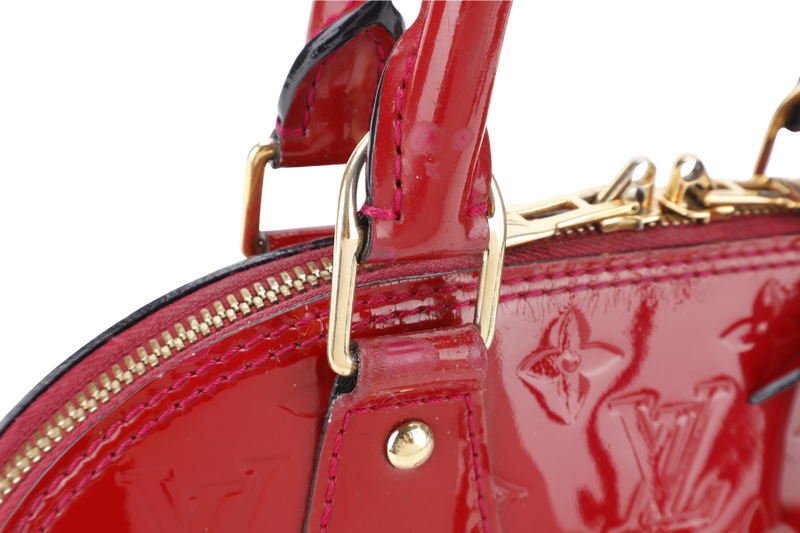 LOUIS VUITTON ALMA BB RED VERNIS WITH GOLD HARDWARE, STRAPS AND NO DUST COVER