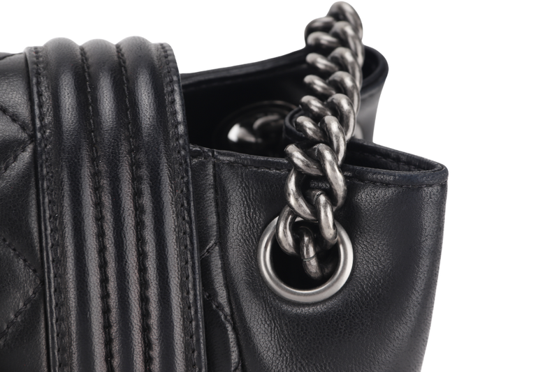 CHANEL BOY ACCORDION MEDIUM BLACK LAMBSKIN LEATHER PALLADIUM HARDWARE (1610xxxx) WITH DUST COVER