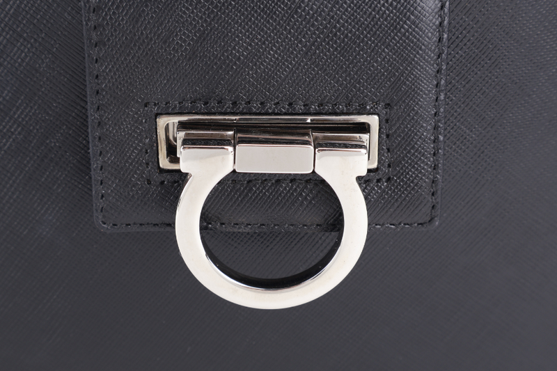 SALVATORE FERRAGAMO BLACK SAFFIANO LEATHER SHOULDER BAG SILVER HARDWARE NO DUST COVER