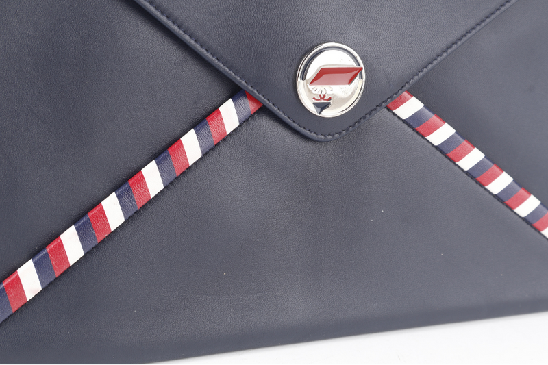 CHANEL ENVELOPE CLUTCH BLUE LEATHER SILVER HARDWARE (2254xxxx} WITH SMALL POUCH