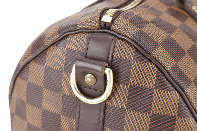 LOUIS VUITTON SPEEDY 30 DAMIER EBENE CANVAS GOLD HARDWARE WITH STRAPS, LOCK & KEYS AND DUST COVER