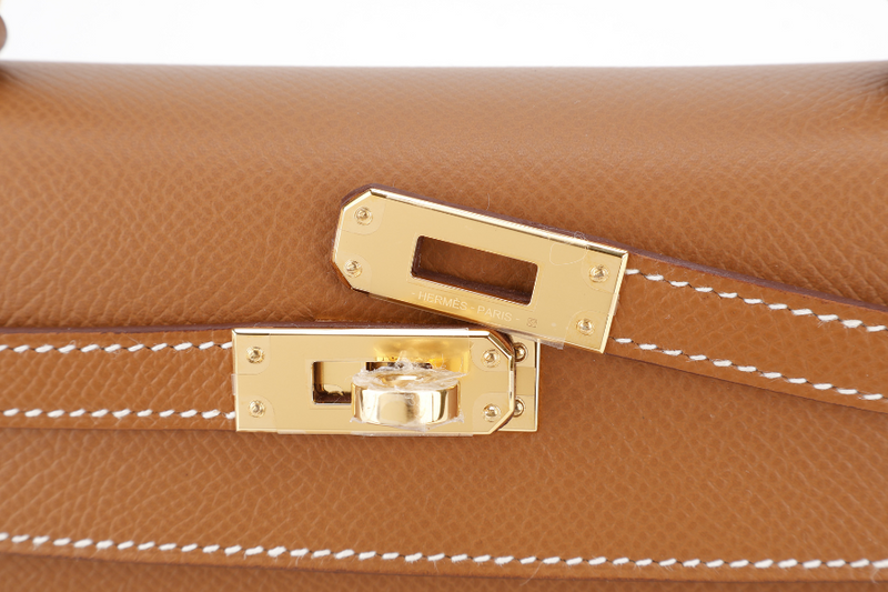 HERMES KELLY SELLIER 25 STAMP K (YEAR 2025) GOLD COLOR EPSOM LEATHER GOLD HARDWARE WITH STRAPS, LOCK&KEYS,DUST COVER AND BOX