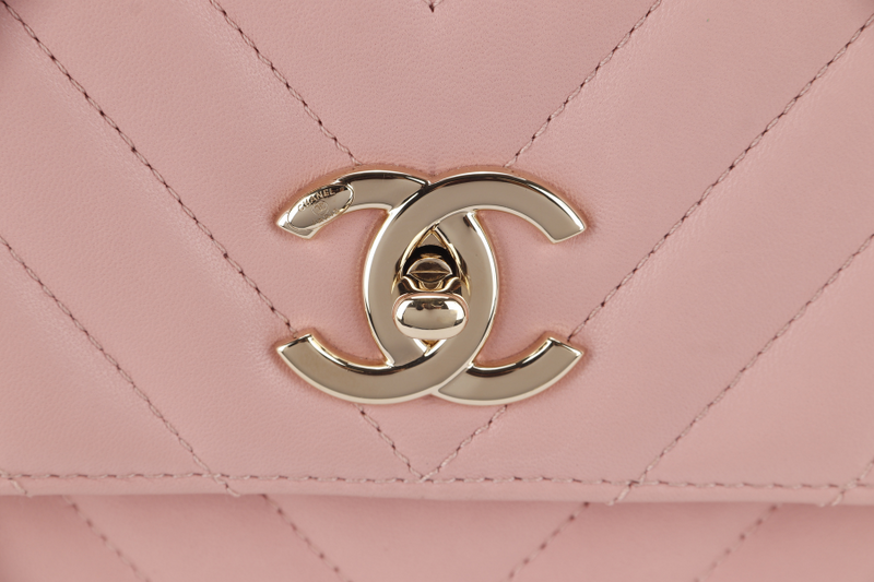 CHANEL TRENDY CC FLAP (2550xxxx) WITH TOP HANDLE MEDIUM PINK LAMBSKIN GOLD HARDWARE WITH DUST COVER