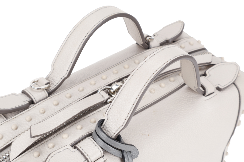 TOD'S DON BAULETTO LIGHT GREY CALF LEATHER SILVER HARDWARE WITH DUST COVER AND STRAPS