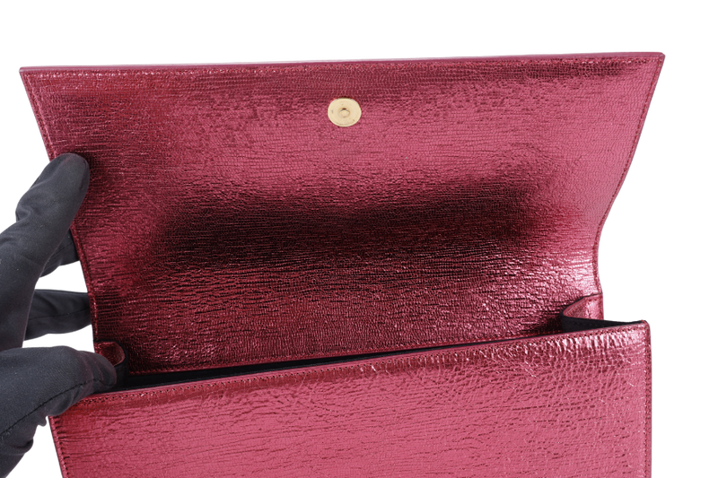 YVES SAINT LAURENT (YSL) METALLIC PINK LEATHER CASSANDRE CLUTCH WITH DUST COVER