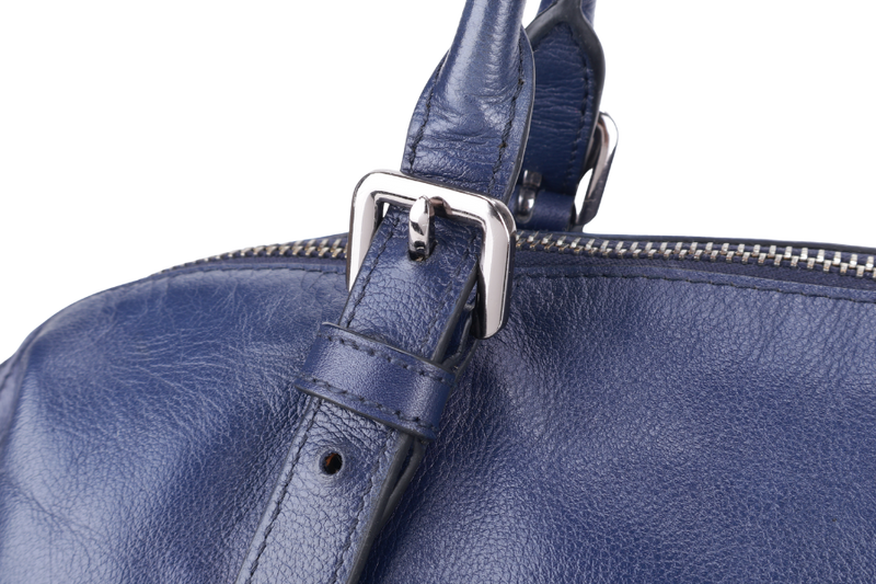 PRADA BR4998 BLUE LARGE LEATHER BOSTON BAG SILVER HARDWARE WITH KEYS & LOCK NO DUST COVER
