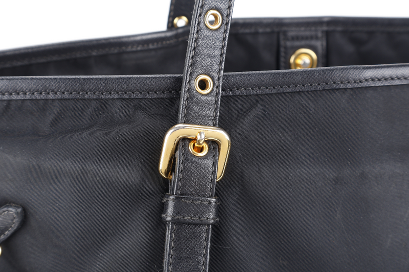 PRADA BR4997 SHOULDER TOTE BAG NERO TESSUTO SAFFIANO GOLD HARDWARE WITH CHARM, CARD AND NO DUST COVER