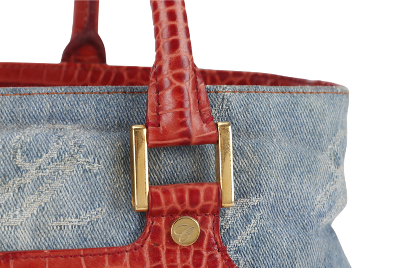 CHOPARD DENIM AND RED CROC SKIN EMBOSSED SHOULDER BAG WITH DUST COVER